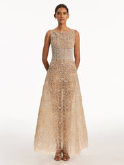 Oscar de la Renta Crystal Wave Embroidered Dress
