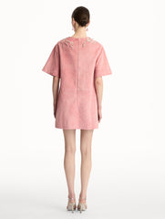 Oscar de la Renta Crystal Necklace Embroidered Suede Dress