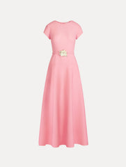 Oscar de la Renta Floral Belt Short Sleeve Dress