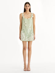 Oscar de la Renta Foxglove Embroidered Sequin Tulle Shift Dress