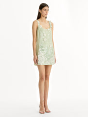 Oscar de la Renta Foxglove Embroidered Sequin Tulle Shift Dress