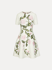 Oscar de la Renta Porcelain Flower Jacquard Dress