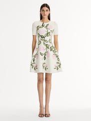 Oscar de la Renta Porcelain Flower Jacquard Dress