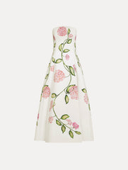 Oscar de la Renta Porcelain Flower Cotton Poplin Strapless Dress