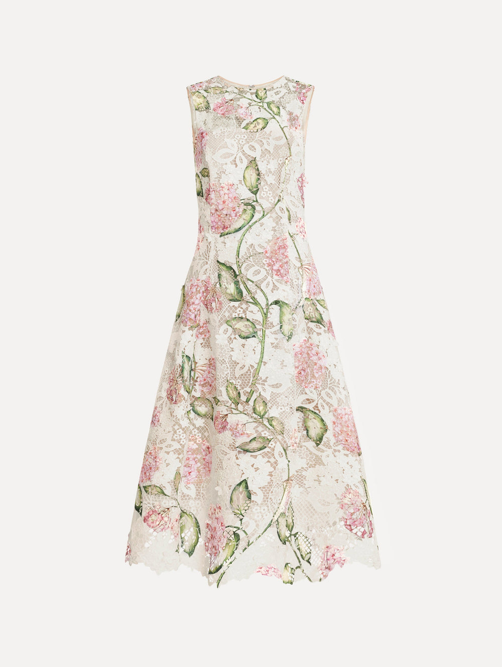 Oscar de la Renta Porcelain Flower Guipure Sleeveless Dress