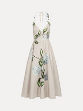Oscar de la Renta Porcelain Flower Faille Cocktail Dress