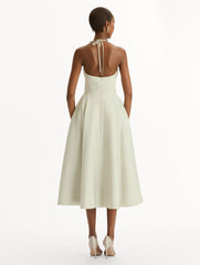 Oscar de la Renta Porcelain Flower Faille Cocktail Dress