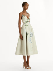 Oscar de la Renta Porcelain Flower Faille Cocktail Dress