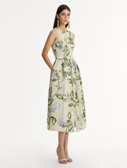 Oscar de la Renta Porcelain Flower Cotton Poplin Dress