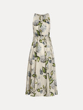 Oscar de la Renta Porcelain Flower Cotton Poplin Pleated Dress