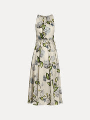 Oscar de la Renta Porcelain Flower Cotton Poplin Pleated Dress