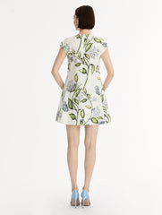 Oscar de la Renta Porcelain Flower Cotton Poplin Mini Dress
