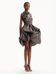 Oscar de la Renta Brooch Embroidered Cocktail Sleeveless Dress