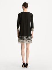 Oscar de la Renta Crystal Wave Embroidered Shift Dress