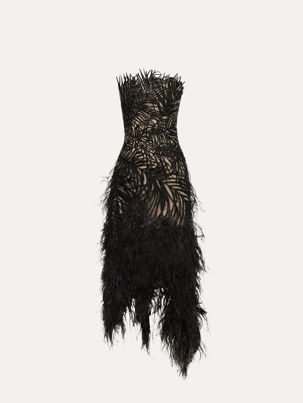Oscar de la Renta Feather Embroidered Cocktail Dress