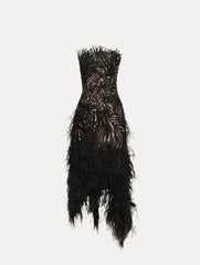 Oscar de la Renta Feather Embroidered Cocktail Dress