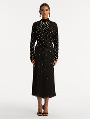 Oscar de la Renta Pearl Cluster Georgette Dress