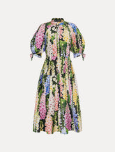 Oscar de la Renta Foxglove Cotton Poplin Puff Sleeve Dress
