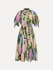 Oscar de la Renta Foxglove Cotton Poplin Puff Sleeve Dress