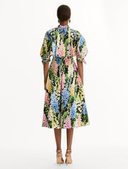 Oscar de la Renta Foxglove Cotton Poplin Puff Sleeve Dress