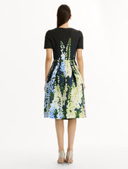 Oscar de la Renta Degradé Foxglove Split-Neck Dress