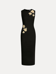 Oscar de la Renta Brooch Embroidered Cocktail Sleeveless Dress