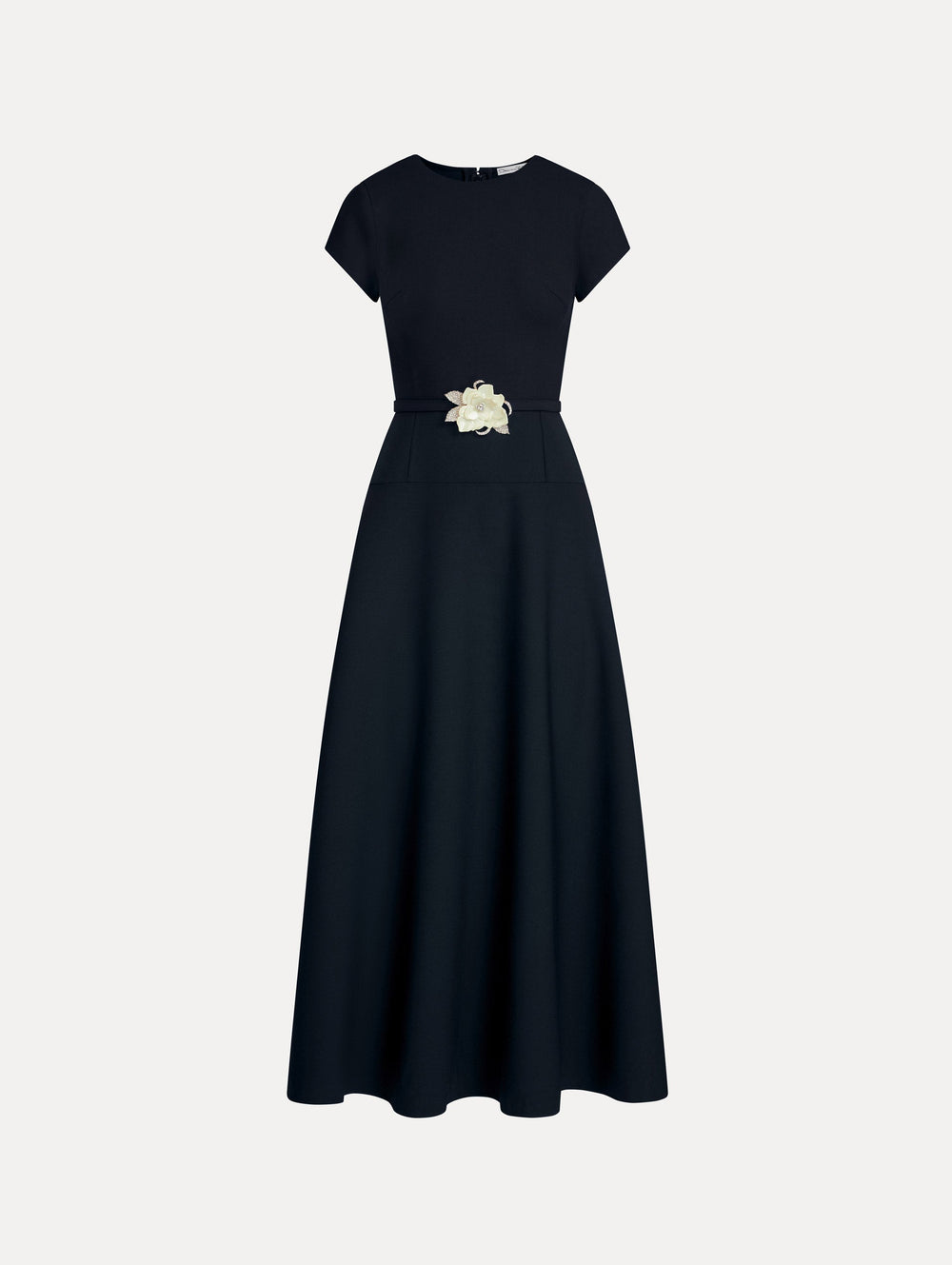 Oscar de la Renta Floral Belt Short Sleeve Dress