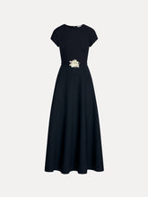 Oscar de la Renta Floral Belt Short Sleeve Dress
