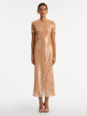 Oscar de la Renta Foxglove Embroidered Sequin Tulle Dress