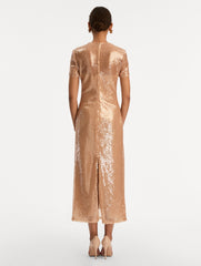 Oscar de la Renta Foxglove Embroidered Sequin Tulle Dress