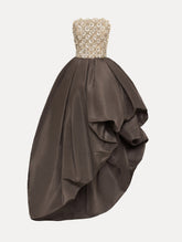 Oscar de la Renta Mother of Pearl Embroidered High-Low Gown