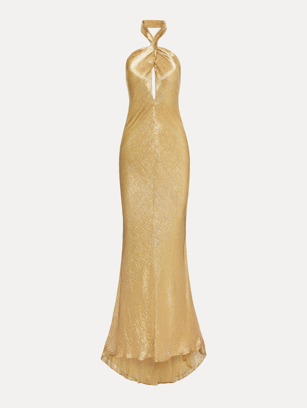 Oscar de la Renta Bugle Bead Lamé Gown