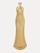 Oscar de la Renta Bugle Bead Lamé Gown