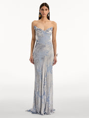 Oscar de la Renta Feather Velvet Devoré Gown