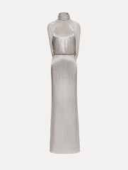 Oscar de la Renta Bugle Bead Lamé Draped Gown