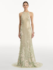 Oscar de la Renta Foxglove Embroidered Sequin Tulle Gown