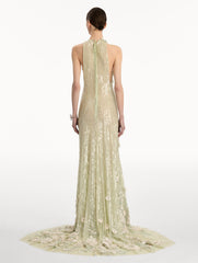 Oscar de la Renta Foxglove Embroidered Sequin Tulle Gown