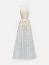 Oscar de la Renta Mother of Pearl Embroidered Illusion Gown