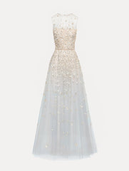 Oscar de la Renta Mother of Pearl Embroidered Illusion Gown