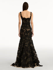 Oscar de la Renta Floral Cutout Threadwork Gown