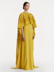 Oscar de la Renta Peony Sequin and Raffia Embroidered Caftan