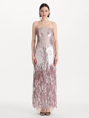Oscar de la Renta Sequin Fringe Strapless Gown