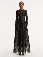 Oscar de la Renta Fern Sequin Embroidered Gown