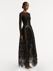 Oscar de la Renta Fern Sequin Embroidered Gown