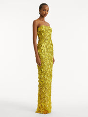 Oscar de la Renta Peony Sequin and Raffia Embroidered Gown