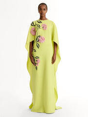 Oscar de la Renta Porcelain Flower Embroidered Caftan