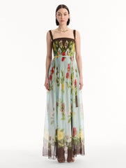 Oscar de la Renta Dominican Mixed-Floral Silk Chiffon Gown