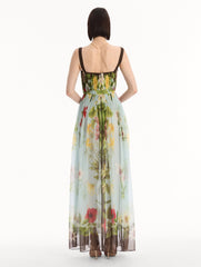 Oscar de la Renta Dominican Mixed-Floral Silk Chiffon Gown