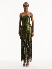 Oscar de la Renta Sequin Fringe Gown