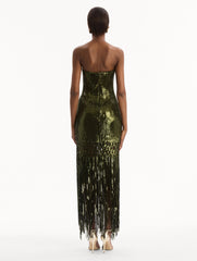 Oscar de la Renta Sequin Fringe Gown